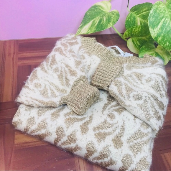 Vintage Sweaters - vtg vsco 80s Gold Shimmer Oversized Sweater Tunic